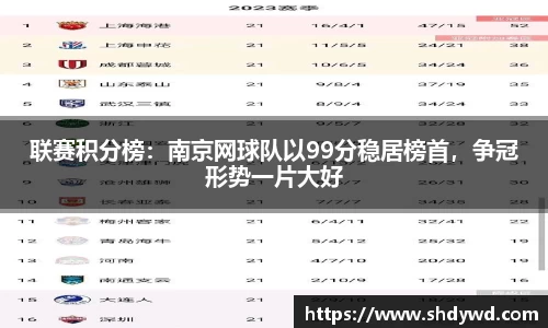 联赛积分榜：南京网球队以99分稳居榜首，争冠形势一片大好